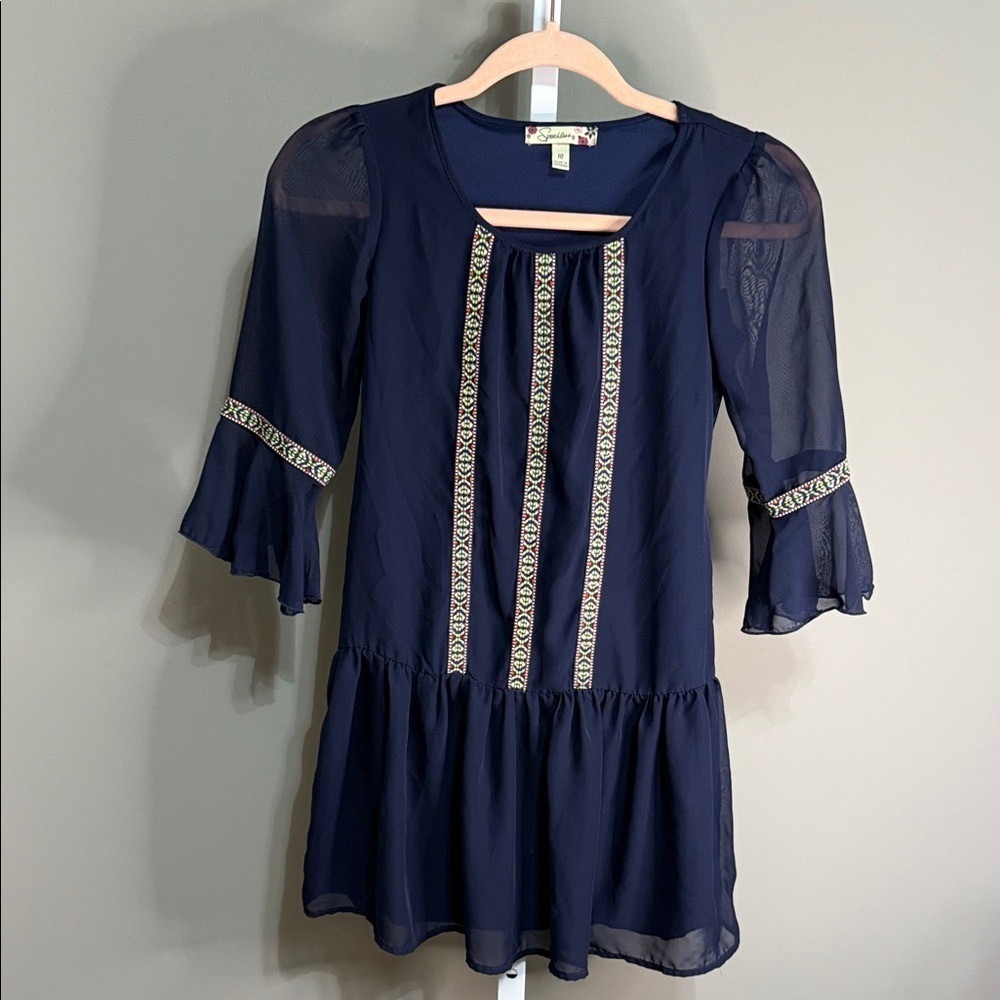 Speechless Girls Boho Navy Embroidered Peplum Top Size‎ 10